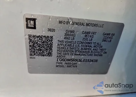 2020 Cadillac Ct5 Luxury z USA, uszkodzony, nr VIN 1G6DM5RK5L0153438